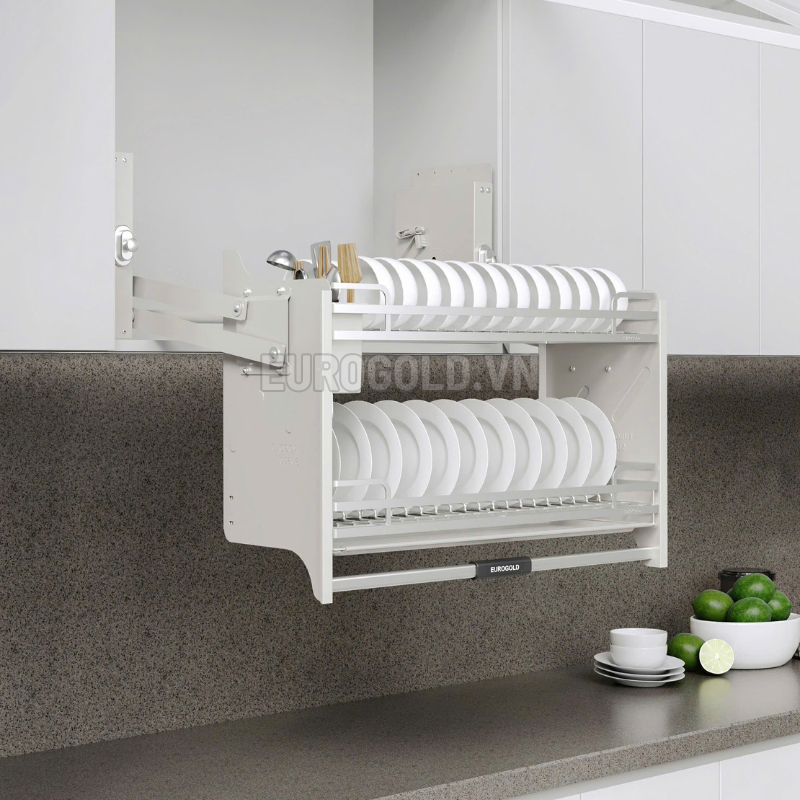 Giá bát đĩa nâng hạ inox 304 khung màu trắng Eurogold EVI190W - 113 4