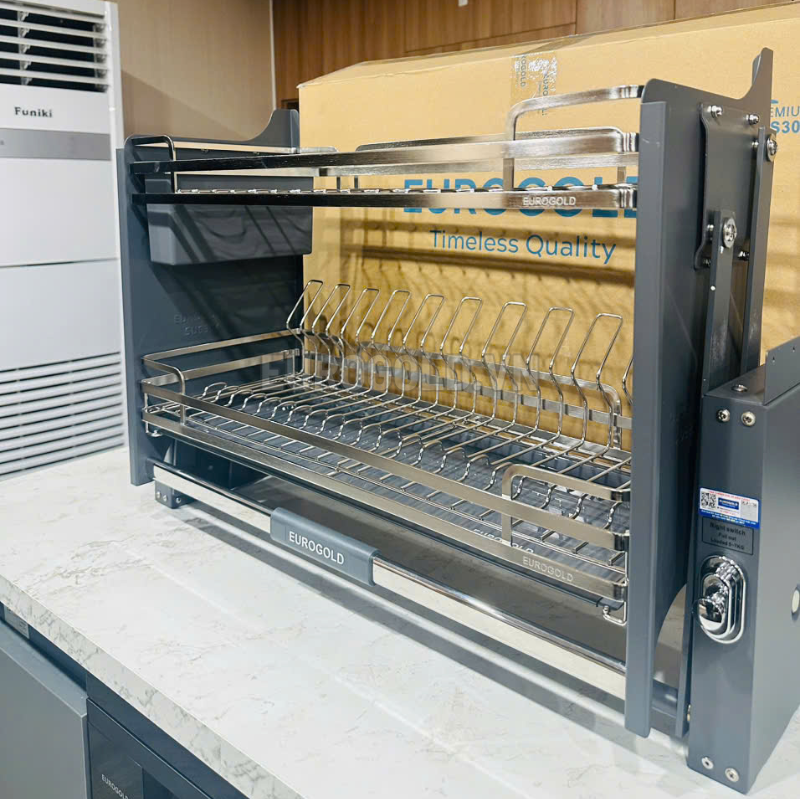 GIÁ BÁT ĐĨA NÂNG HẠ INOX 304 KHUNG MÀU GHI EUROGOLD EVI190 - 114 1 3