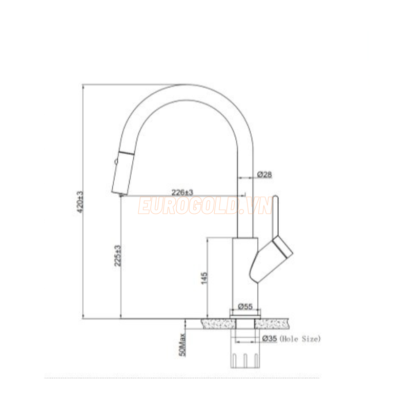 Vòi nước inox 304 dây rút Eurogold EUF333DR - 51