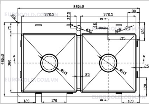 eus18248b Chậu rửa bát inox 304 Eurogold EUS18248 - eus18248b