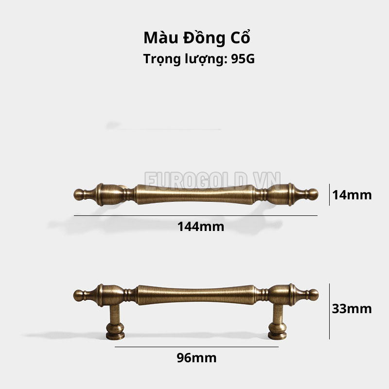 Tay nắm tủ đồng nguyên chất cổ điển màu đồng cổ BHG120ĐC - g120 dc 6