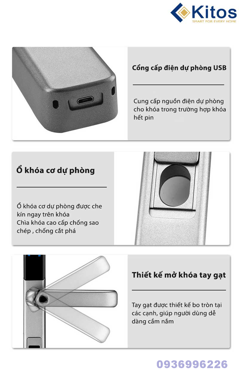 Khoá vân tay cửa nhôm Kitos KT-AL650 - kitos al650 5