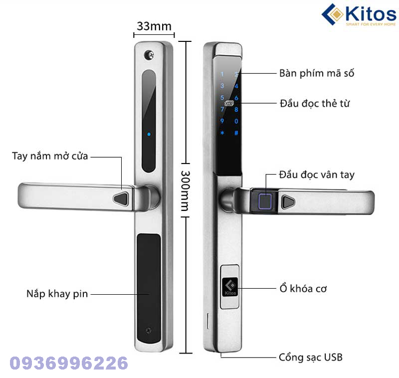 Khoá vân tay cửa nhôm Kitos KT-AL650 - kitos al650 7