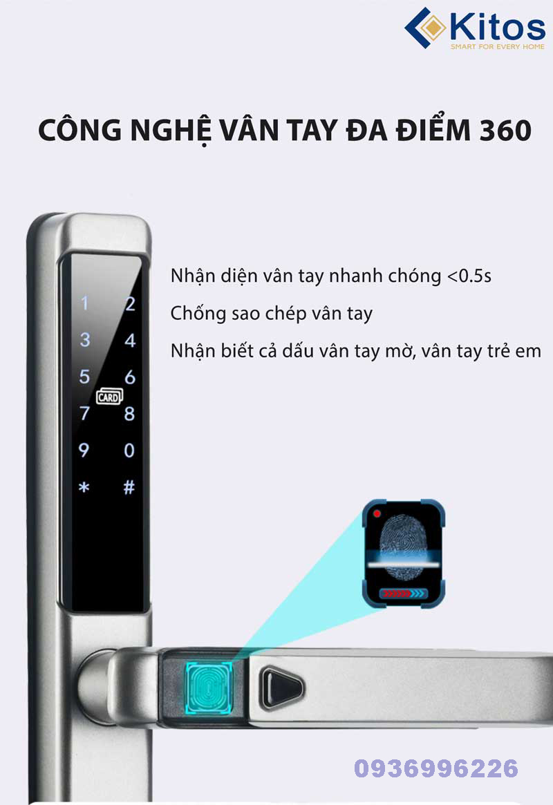 Khoá vân tay cửa nhôm Kitos KT-AL650 - kitos al650 9