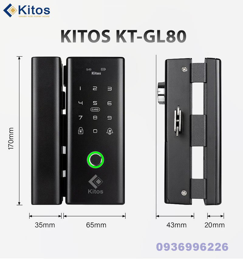 Khoá cửa vân tay dùng cho cửa kính thuỷ lực Kitos KT-GL80 - kitos gl80 tong quan