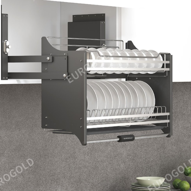 GIÁ BÁT ĐĨA NÂNG HẠ INOX 304 NAN DẸT KHUNG MÀU GHI EUROGOLD EUI304190 - shopphukienbep 5