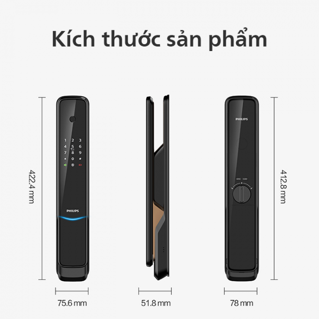 Kích thước sản phẩm khóa cửa thông minh Philips 9300
