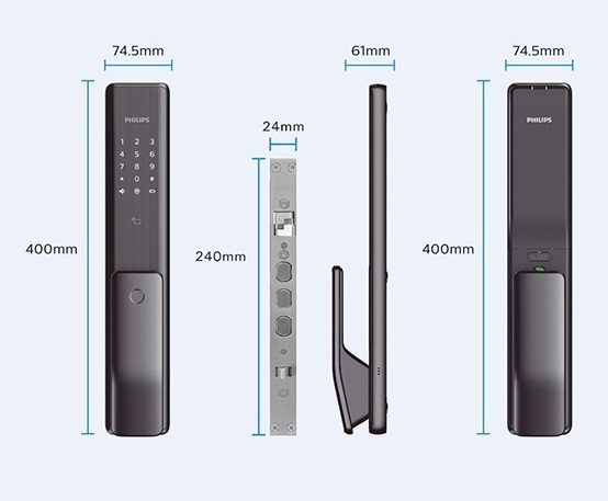 Kích thước khóa cửa vân tay Philips Alpha