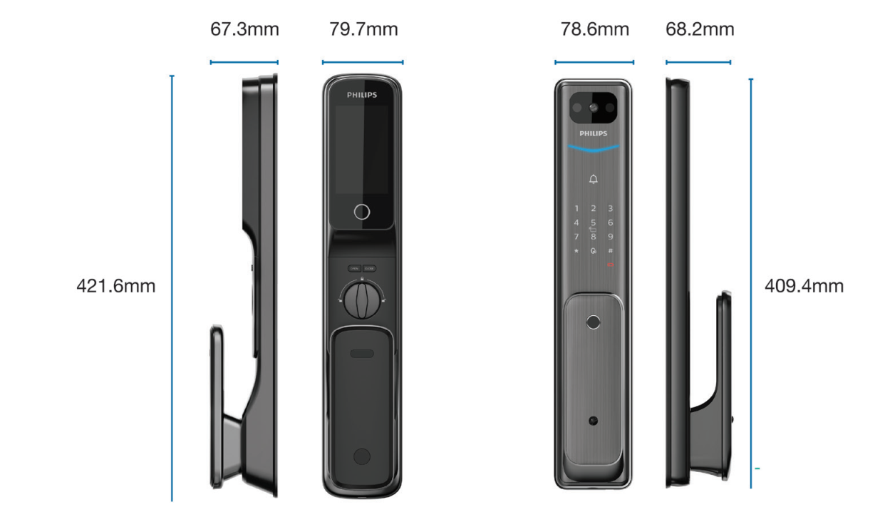 Kích thước khóa cửa vân tay Philips Alpha VP