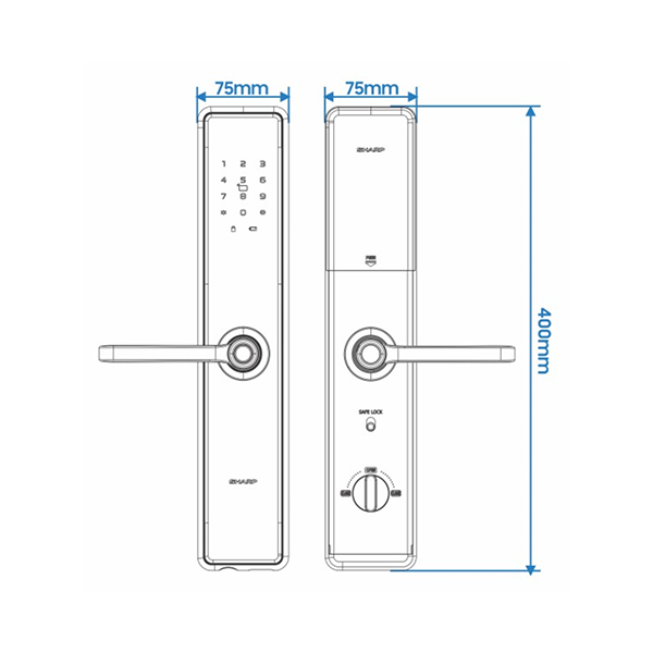 Kích thước khóa cửa vân tay Sharp A1-B