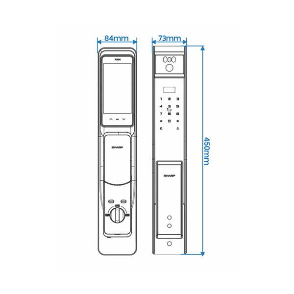 Kích thước khóa cửa vân tay Sharp H2-B Gray