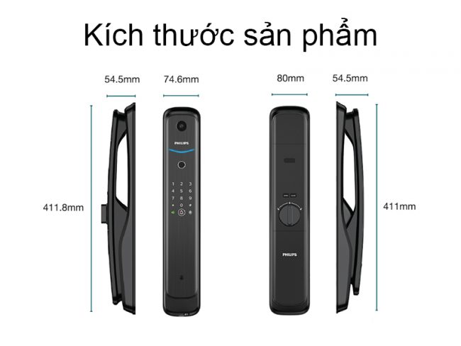 Kích thước khóa cửa thông minh Philips DDL702-1HWS