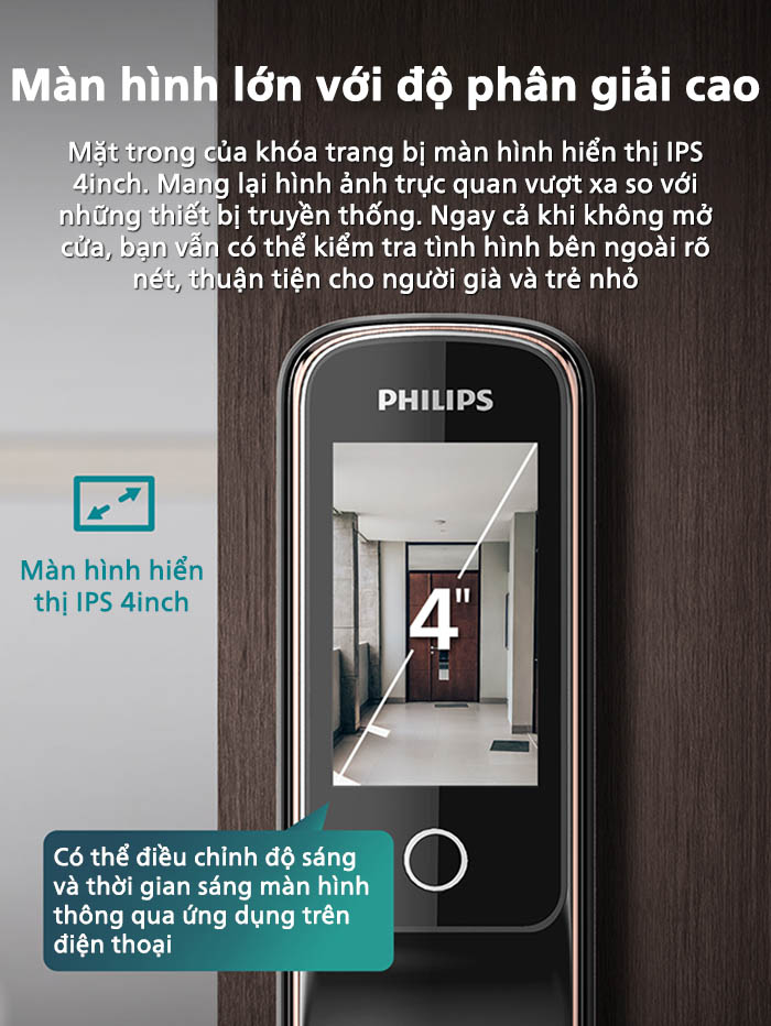 khoa-cua-dien-tu-philips-ddl709-7hws-5-4 Quan sát tình hình ngoài cửa rõ nét với camera Full HD và màn hình IPS 4 inch