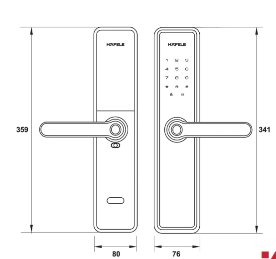 Kích thước Khóa cửa vân tay Hafele DL7600 912.20.230