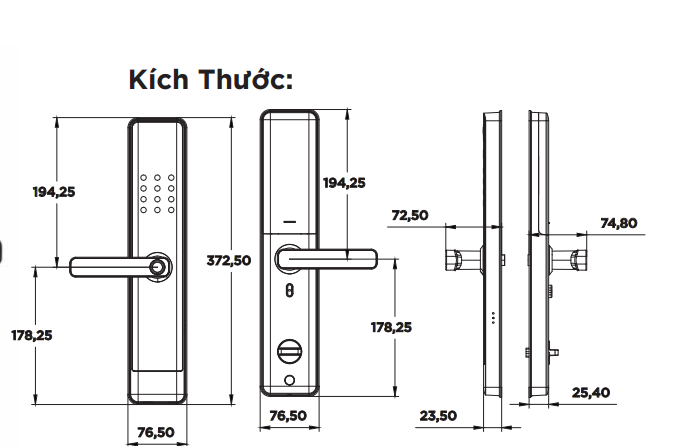 Kích thước khoá Khóa cửa Hyundai HY-SL007