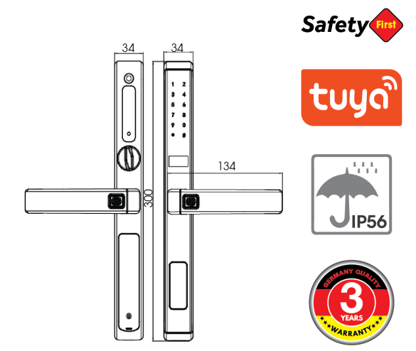 Kích thước khóa cửa vân tay demax SL688 CG App Wifi